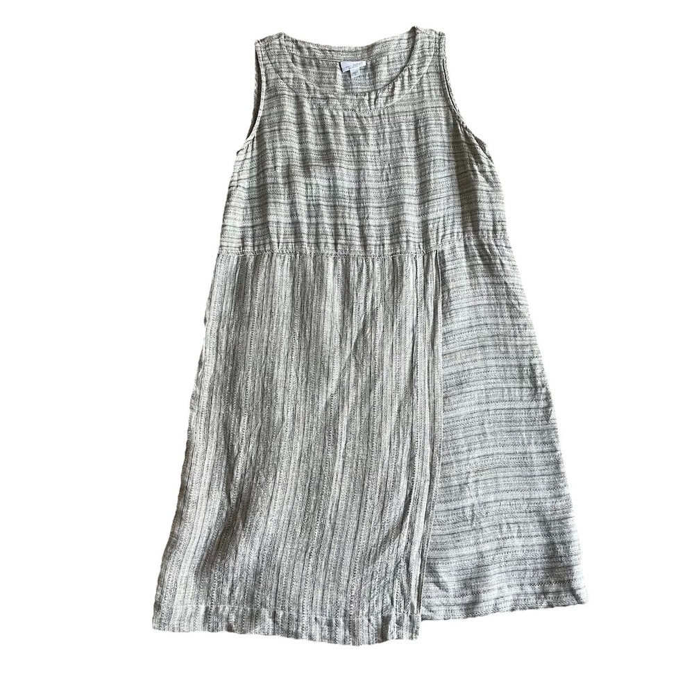 J Jill Pure Jill Linen Faux Wrap Skirt Shift Dress Womens Sz M Gray Black Stripe